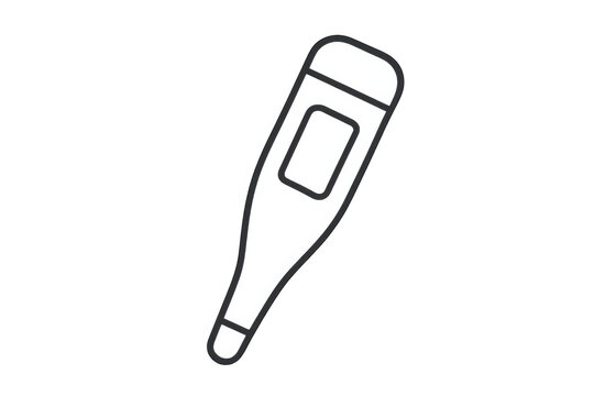 Digital thermometer measuring body temperature, indicating fever or illness for medical health care icon