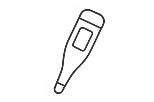 Digital thermometer measuring body temperature, indicating fever or illness for medical health care icon - Powered by Adobe