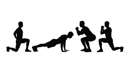 Workout poses silhouettes isolated on white background, Vector