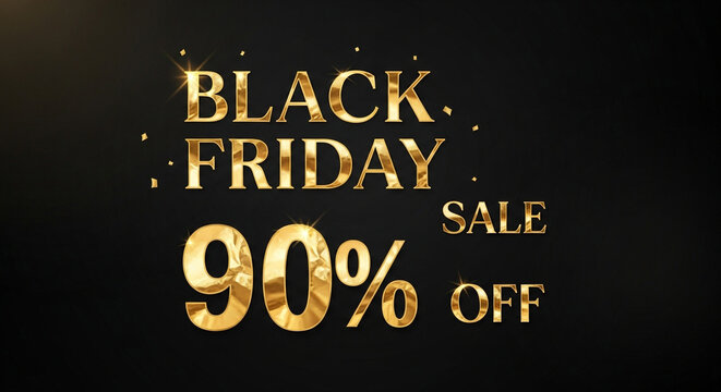 Announcing a massive Black Friday sale with 90 percent off and stunning golden text against a bold background perfect for holiday promotions now