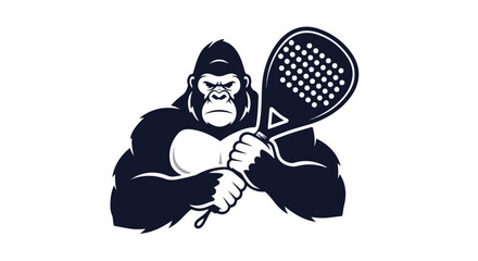 Angry Gorilla Holding Padel Racket EPS Design | Strong Ape Mascot Illustration