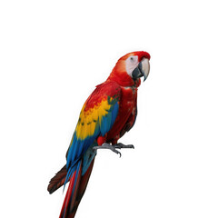 Fototapeta premium Scarlet macaw parrot perched isolated on a white background isolated on transparent background