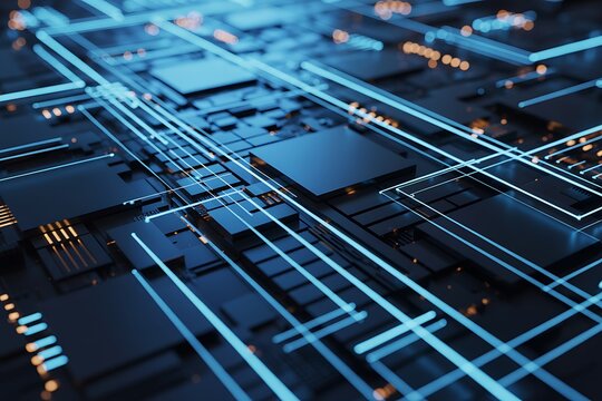 Technology background abstract science big data analysing neural network artificial intelligence futuristic electronic circuit board 3d rendering. - Powered by Adobe