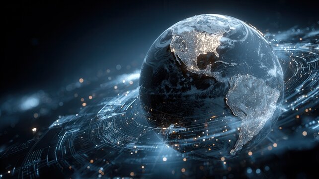 Global network connecting earth, illustrating worldwide communication exchange modern data technology - Powered by Adobe