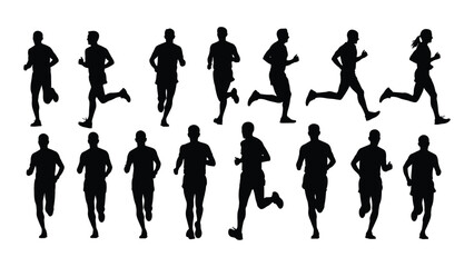 Running people silhouettes collection isolated on white background, Vector