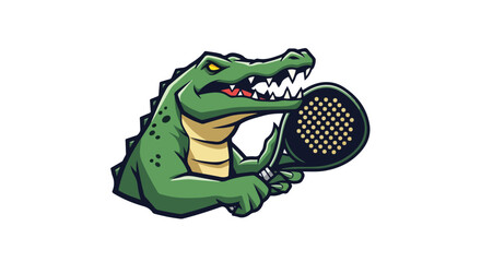 A Green Alligator Ready to Play Padel with a Paddle 