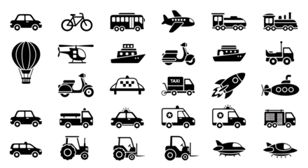 transportation icons set isolated on white