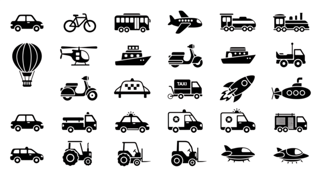 transportation icons set isolated on white