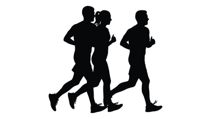 Running people silhouettes isolated on white background, Vector