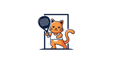 Cartoon Cat Playing Padel Tennis with Racket Illustrationx
