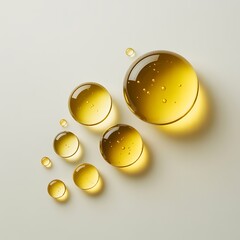 High-quality close-up of golden liquid oil drops isolated on white, 3d rendering face serum cosmetic beauty product design elements