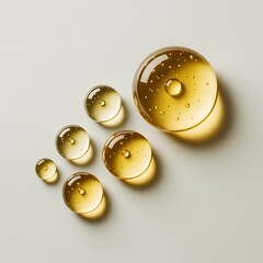 High-quality close-up of golden liquid oil drops isolated on white, 3d rendering face serum cosmetic beauty product design elements