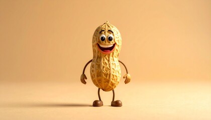Cartoon peanut mascot with big smile and shoes