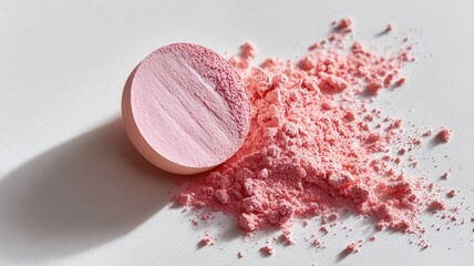 Pink powder cosmetics creating texture and beauty background, close up of makeup care for pigment skin