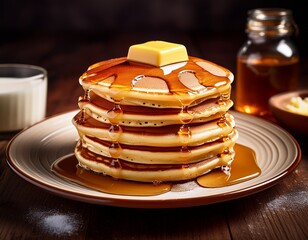 stack of pancakes with syrup and butter on a plate celebrating national pancake day