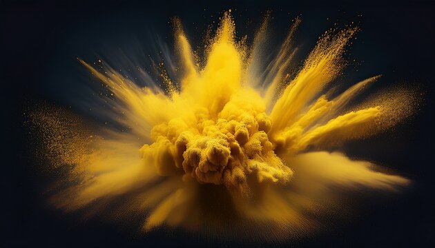 vibrant yellow powder explosion against dark backdrop
