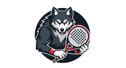Wolf holding a padel racket icon logo design, perfect for sports teams, clubs, and padel related brands