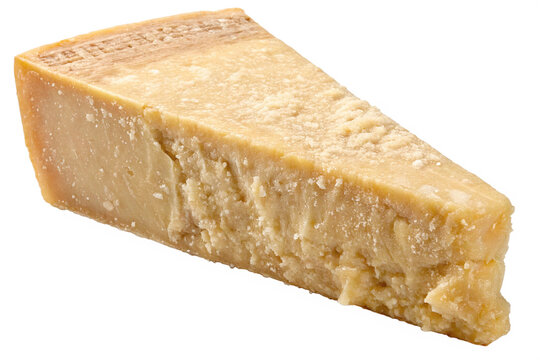 Parmesan Cheese Piece - Italian Parmigiano Reggiano Cheese - A single piece of Parmesan cheese isolated on white