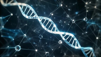 Artistic representation of a DNA double helix structure with interconnected molecular networks. - Powered by Adobe