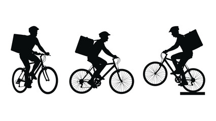 Obraz premium Bicycle delivery rider silhouettes isolated on white background, Vector