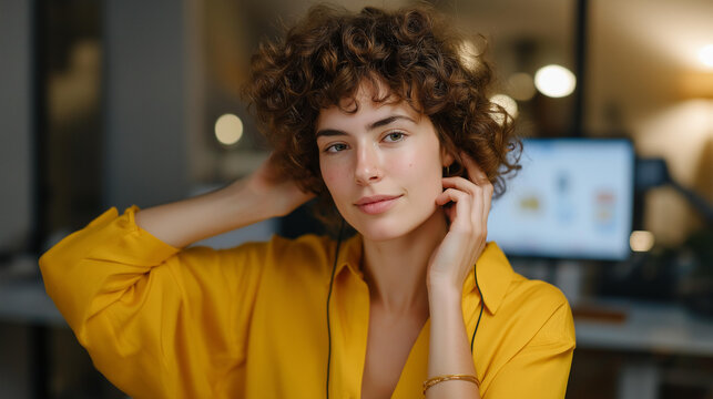 A freelancer in a cozy home office reacting to a meeting reminder on their productivity app while adjusting their workspace — independent workflow management, digital scheduling tools, and modern