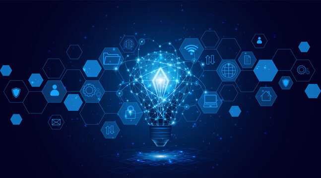 Electric or creative light bulb. Global internet connection concept for business. advanced digital technology	