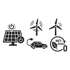 Green Energy and Sustainability solid icon set vector