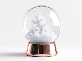 Christmas snow globe with a white tree and falling snow on base