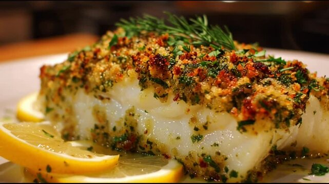 Baked Cod With Herb Crust And Lemon