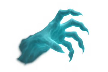 Ghostly spirit hand emerging, phantom claws reaching out, paranormal spooky halloween concept, transparent background