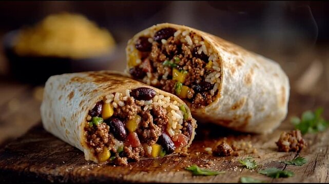 Burrito Stuffed With Beef Beans And Rice