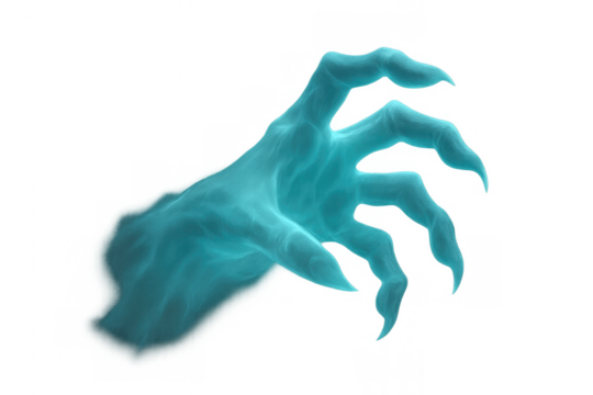 Ghostly spirit hand emerging, phantom claws reaching out, paranormal spooky halloween concept, transparent background - Powered by Adobe