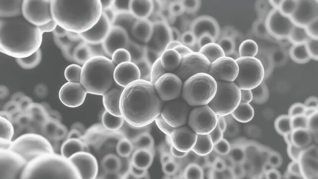 Microscopic view of budding yeast cells, showing their spherical shape and cluster formation.