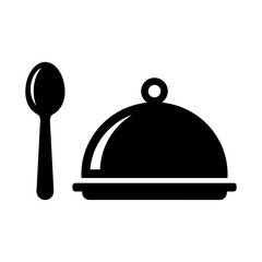 Food Serving Cloche Icon with Spoon – Restaurant Service Silhouette Vector