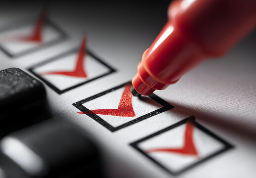A close-up of a checklist being marked with a red highlighter, symbolizing task completion and organizational success.