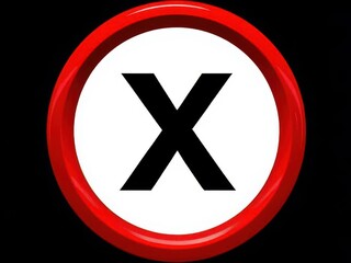 Obraz premium Red circle button with white background and black x mark symbol