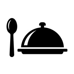Food Serving Cloche Icon with Spoon – Restaurant Service Silhouette Vector