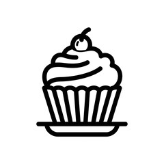 Cupcake Icon with Cherry – Dessert Line Art Vector