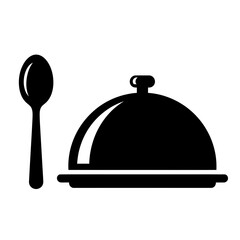 Food Serving Cloche Icon with Spoon – Restaurant Service Silhouette Vector
