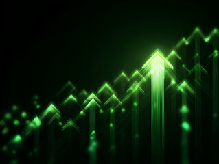 An abstract representation of growth and progress, featuring dynamic green arrows symbolizing upward trends in technology and innovation.