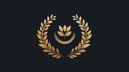 Golden laurel wreath emblem with crescent moon and leaves on a dark background, symbolizing achievement or agriculture.