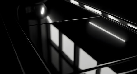 Monochrome Abstract Architectural Interior Reflections Through Windows.