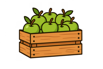 Green apples filling a wooden crate, representing agriculture, harvest, fresh produce, and healthy eating, transparent background