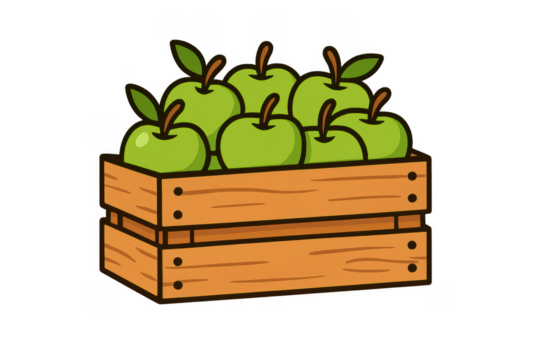 Green apples filling a wooden crate, representing agriculture, harvest, fresh produce, and healthy eating, transparent background - Powered by Adobe