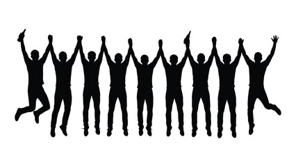 Group of jumping men silhouettes celebrating isolated on white background, Vector