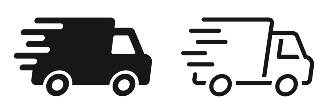 Fast delivery icon set. Free shipping, express delivery, 24 hours, fast van. Truck symbol on white background - stock vector.