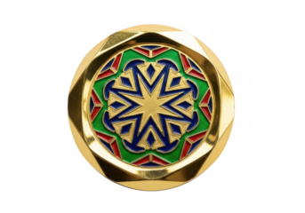 Ornate golden oval frame with intricate geometric pattern isolated on transparent background