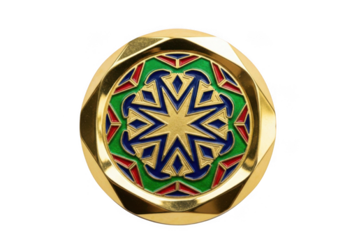 Ornate golden oval frame with intricate geometric pattern isolated on transparent background