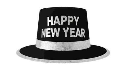 Happy new year text with black colore cap isolated on white background