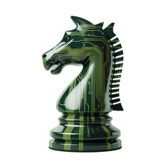 Green knight chess piece with circuit board pattern isolated on a transparent background